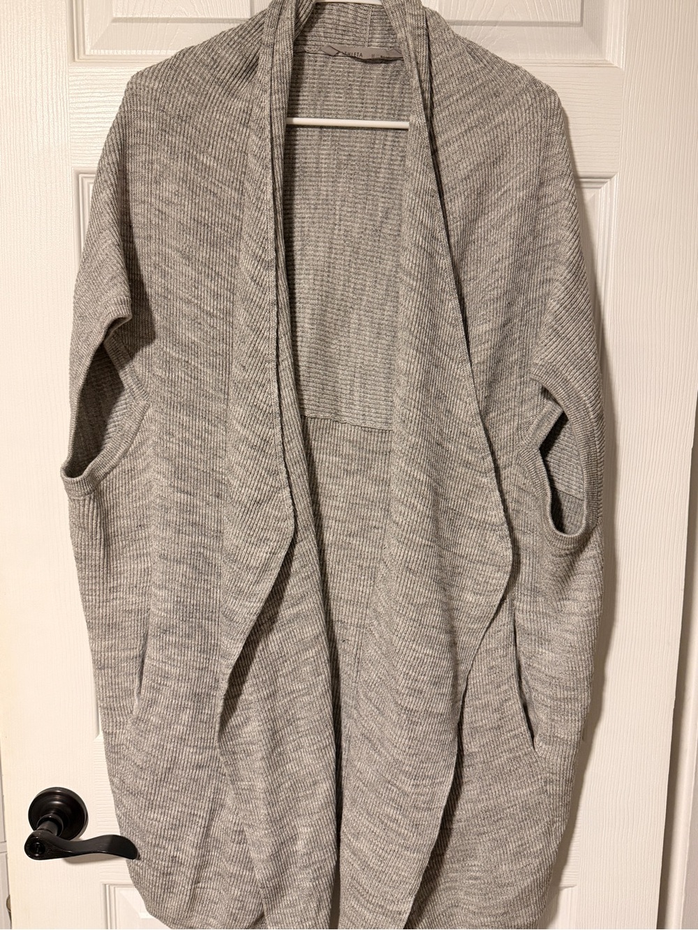 Athleta Light Gray Open-Front Ribbed Cardigan